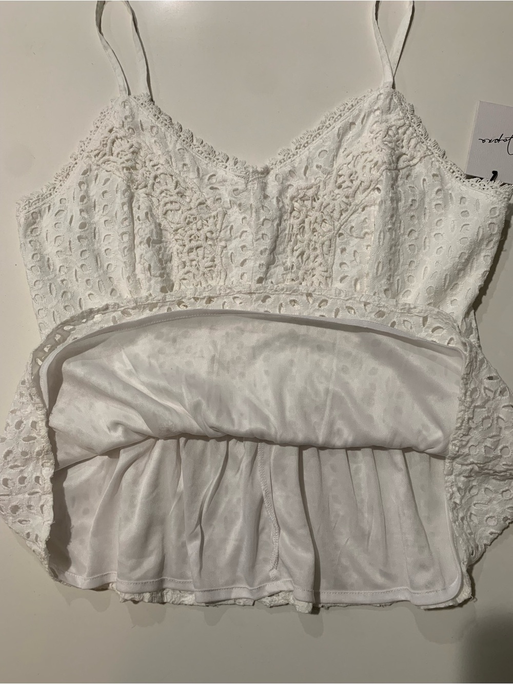 NWT Japna White Eyelet Lace Peplum Cami Top, Cottagecore, XL - Picture 4 of 11